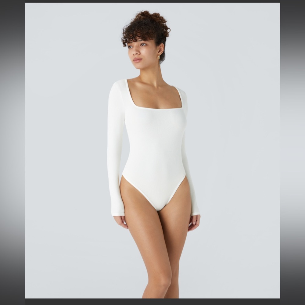 Ribbed Knit Square Neck Long Sleeve Button
Skinny Work Bodysuit